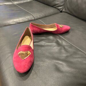 Talbots Raspberry Suede Ryan Novelty Gold Heart Comfort Flats (US 9.5M)